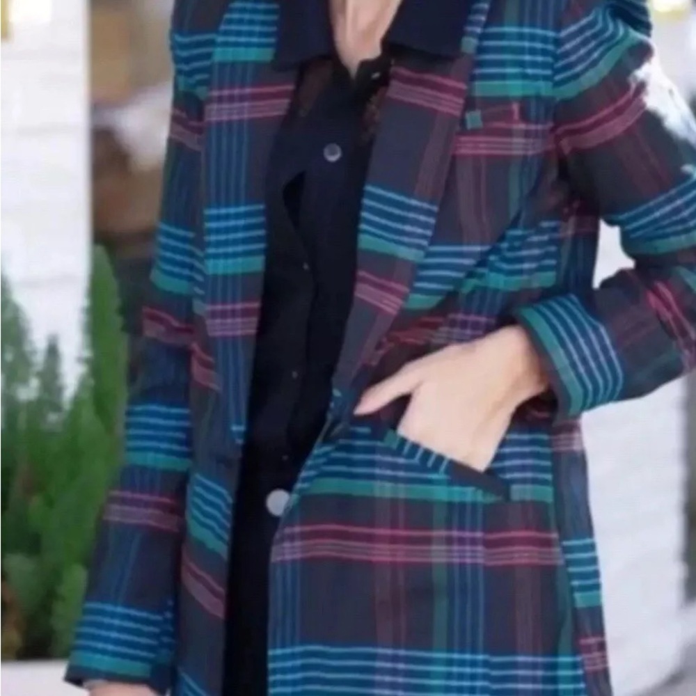 CAbi Holiday One Button Plaid Lapel Collar Blazer Jacket Style 3850 Sz XS - Picture 3 of 7